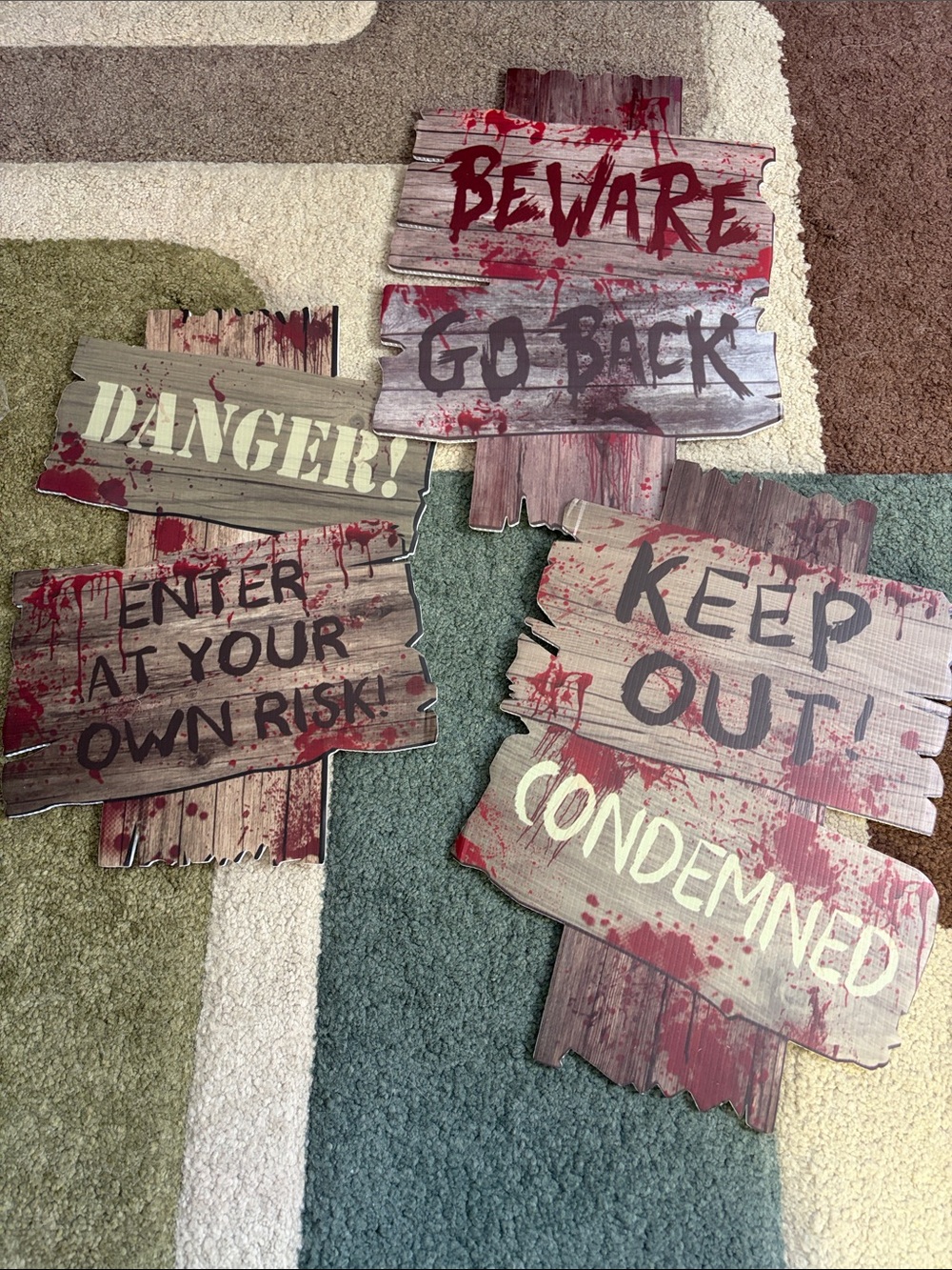 Halloween Bloody Wood Plank Signs - Keep Out, Beware, Danger (Red)